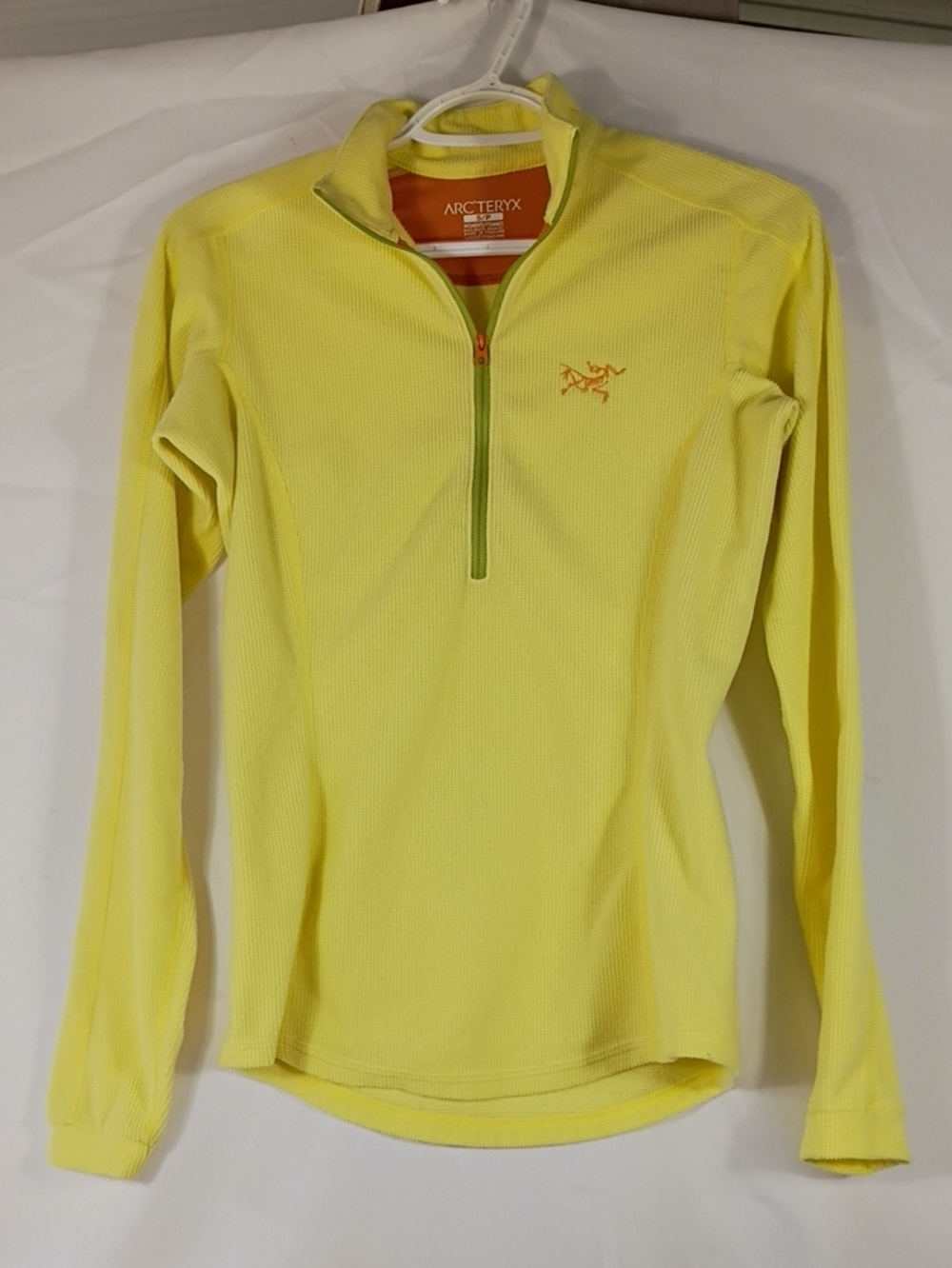 EUC Arc'Teryx Womens Yellow Waffle Knit Quarter Zip Long Sleeve Sz Small Winter